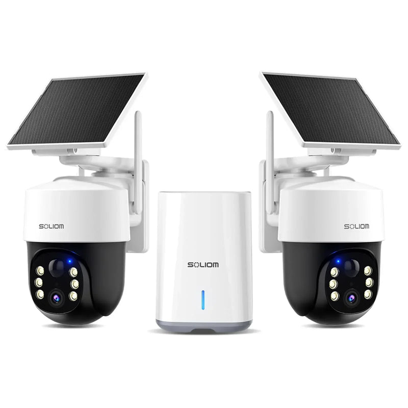 SOLIOM Security Cameras Wireless Outdoor,4K Ultra HD for Day and Night, No Subscription,Built in Radar,Solar Powered Cameras for Home Security, 360° Pan Tilt Auto Tracking,5G & 2.4G WiFi, 4-Cam Kit