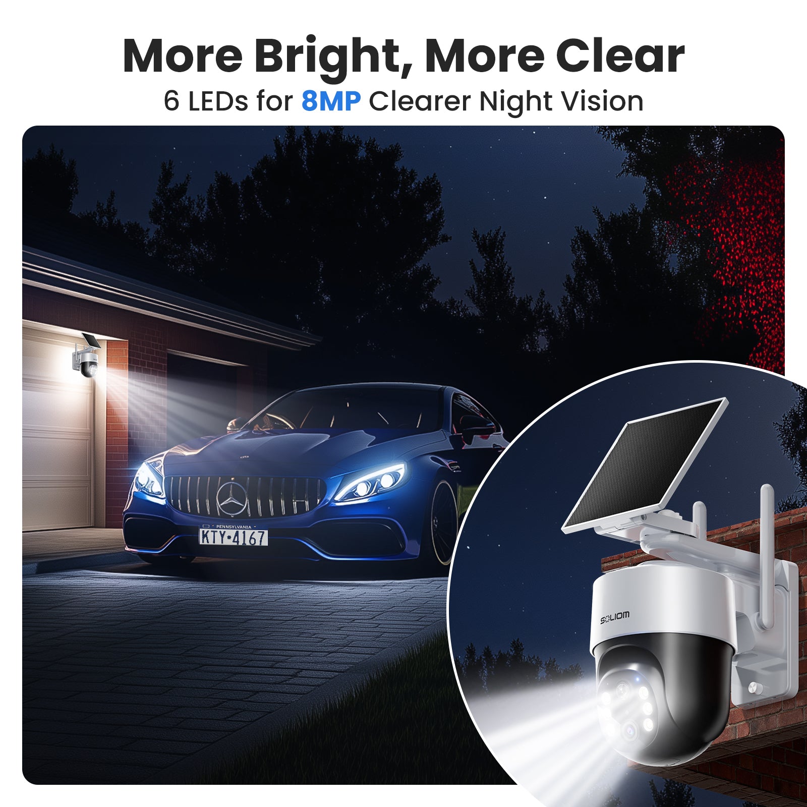 SOLIOM 4K Wireless Security Camera Outdoor, Solar Powered Home Security Camera with 8MP Color Night Vision, 4 Cam-Kit, SH802 - Soliom