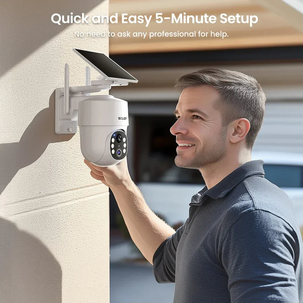 Soliom Wireless 5MP UHD Outdoor Solar Powered Security with Homebase, 3K Res, 360°PTZ, 2-Cam Pack, 4-Cam Pack, No Subscription - Soliom