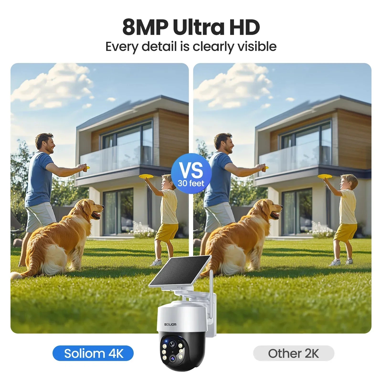 SOLIOM 4K Wireless Security Camera Outdoor, Solar Powered Home Security Camera with 8MP Color Night Vision, 4 Cam-Kit, SH802 - Soliom