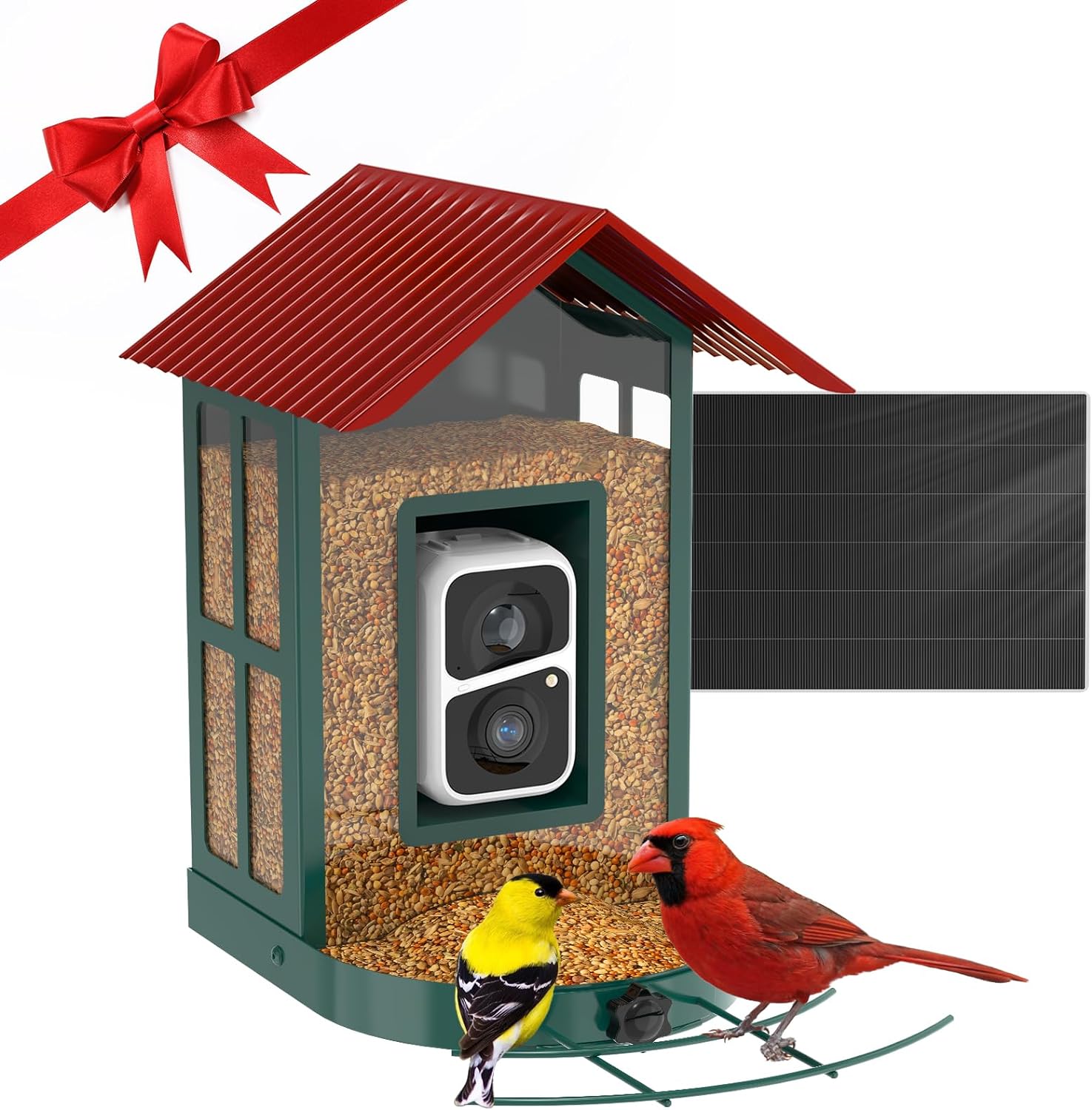 SOLIOM® BF08S-1.6L Bird Feeder with Camera,IP65 Waterproof Bird House with Solar Panel,Auto Capture Bird Video