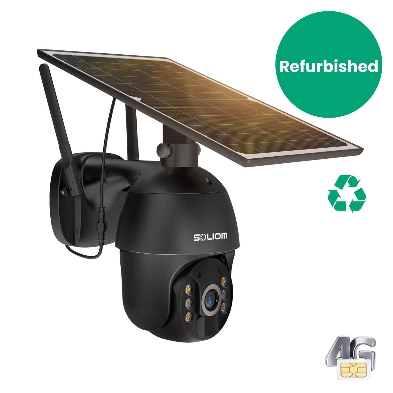 Special Offer - SOLIOM Black S600 4G LTE Outdoor Solar Powered Cellular Security Camera, Unlimited Data Plan