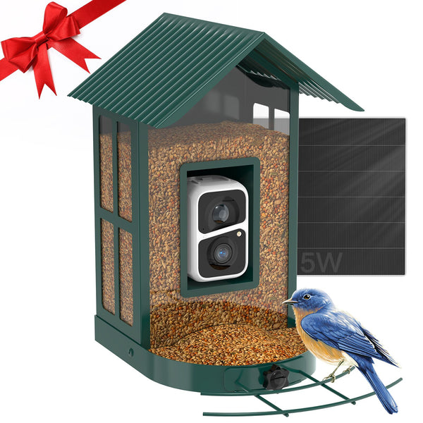 SOLIOM® BF08 Solar Smart Bird Feeder AI Camera, Wireless Wifi HD Video Live Cam with app, Metal Bird House, Outdoor Backyard Bird Watching Cam