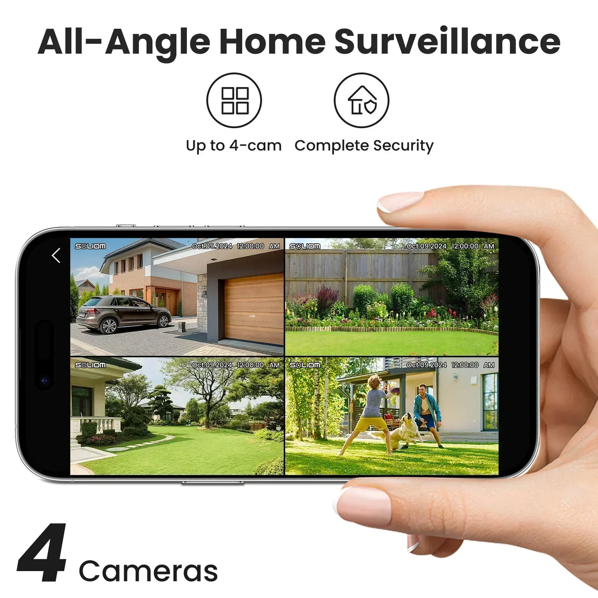 SOLIOM SHB501 3K 5MP 2.4/5 GHz Dual-Band Solar Security Camera Kit with Intelligent Human Tracking