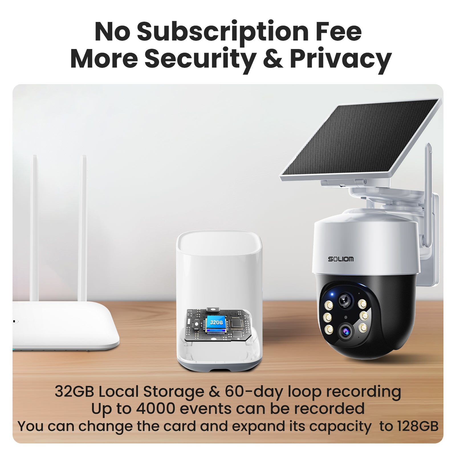 SOLIOM 4K Wireless Security Camera Outdoor, Solar Powered Home Security Camera with 8MP Color Night Vision, 4 Cam-Kit, SH802