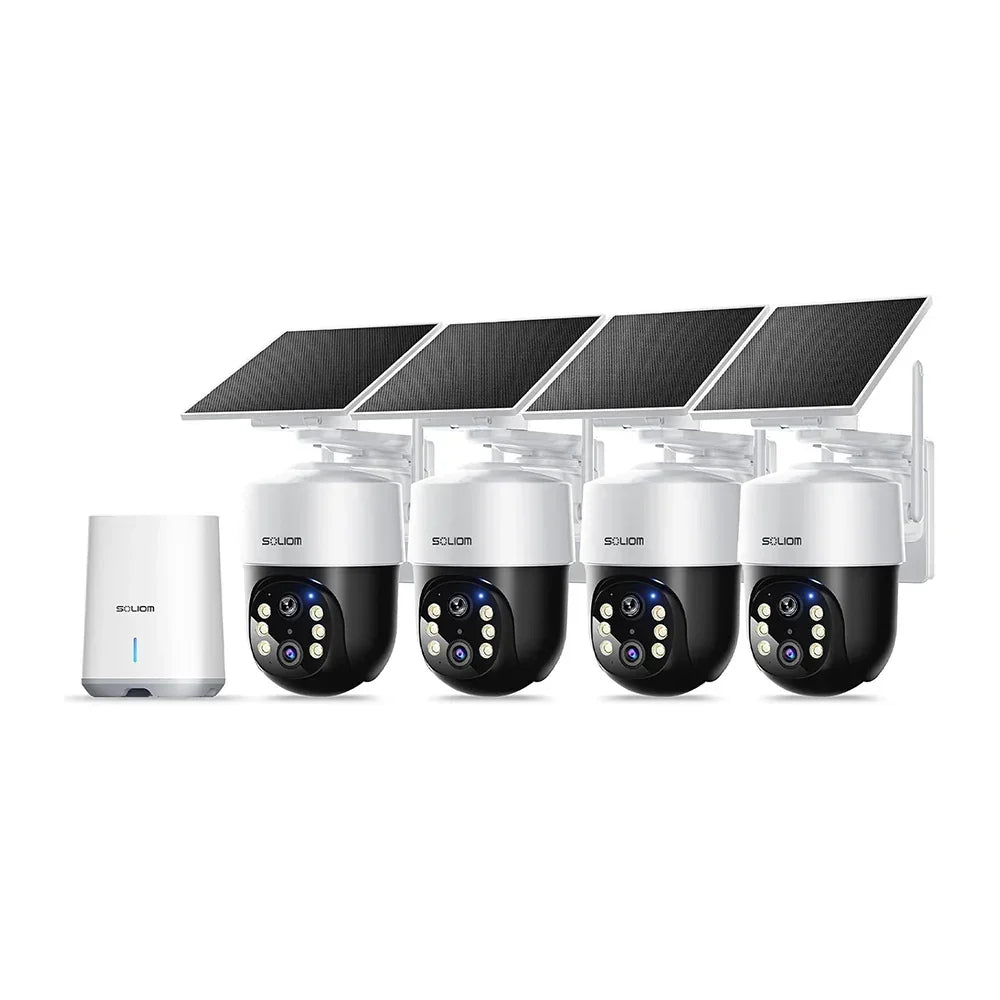 SOLIOM 4K Wireless Security Camera Outdoor, Solar Powered Home Security Camera with 8MP Color Night Vision, 4 Cam-Kit, SH802 - Soliom