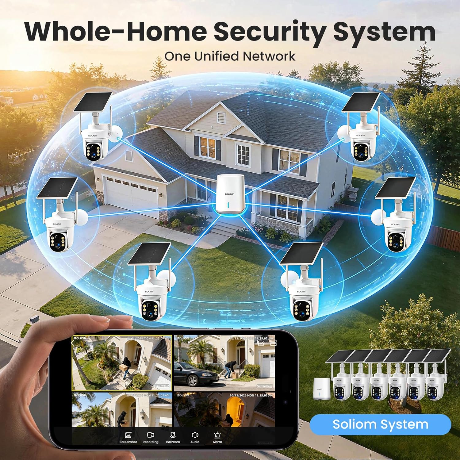 SOLIOM 5MP 3K 5G WIFI Security Outdoor Camera, 6-Camera Kit, 64GB Local Storage, No Susbscription