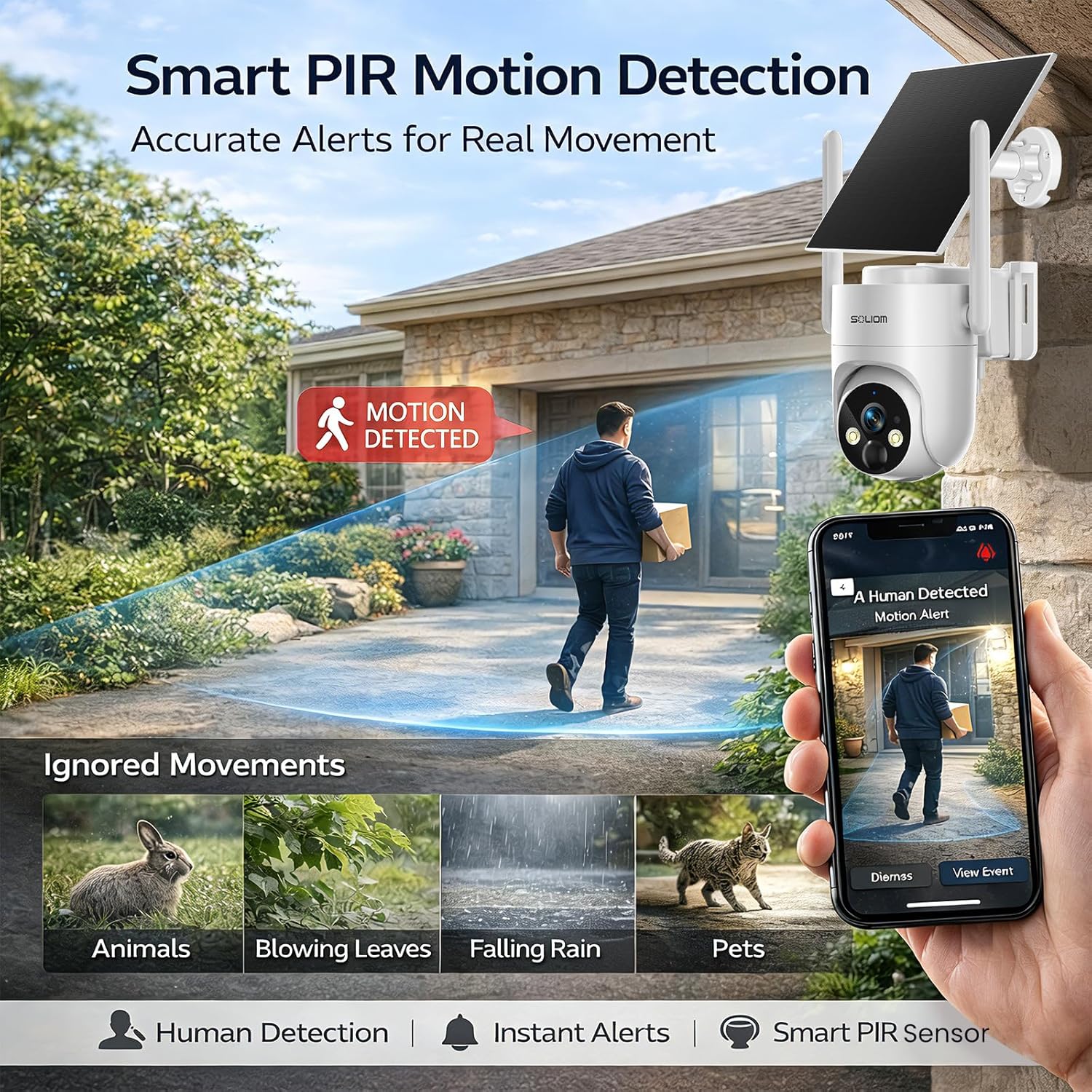 New SOLIOM IP66 S90 4G LTE Cellular Solar Powered Outdoor Camera, 2K Color Night Vision, 360° Pan & Tilt, PIR Motion Detection