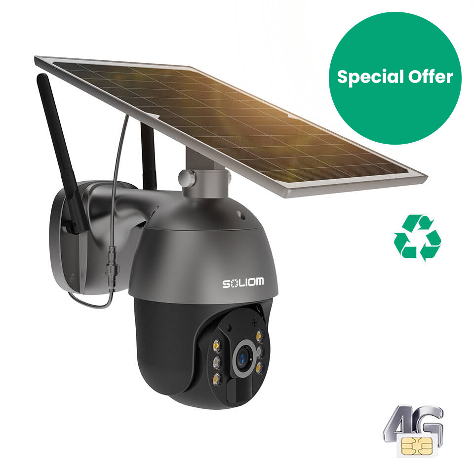Special Offer - SOLIOM Black S600 4G LTE Outdoor Solar Powered Cellular Security Camera, Unlimited Data Plan