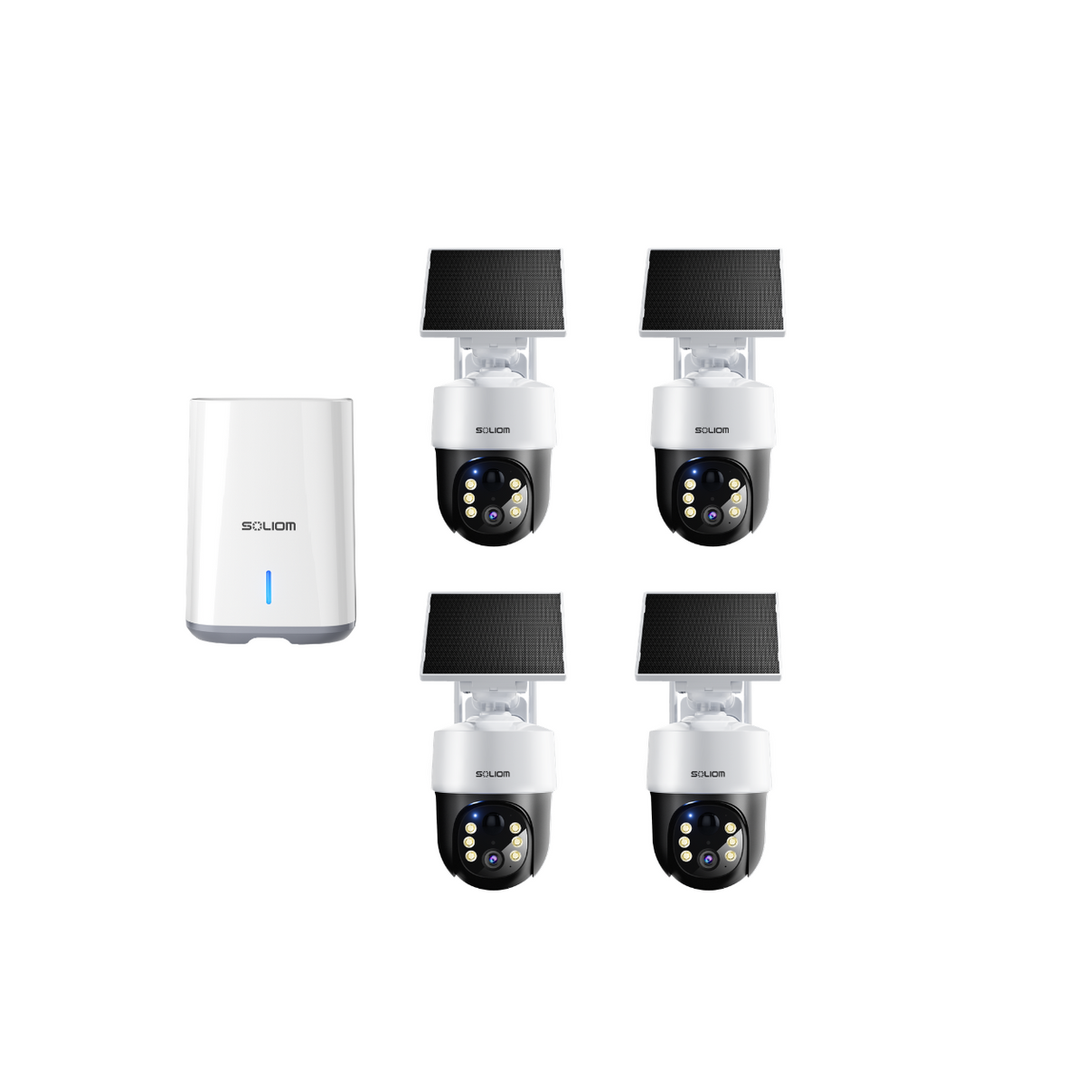 SOLIOM SHB802 4K (8MP) Wi-Fi Solar Security Camera System with Human Tracking–4-Cam Kit
