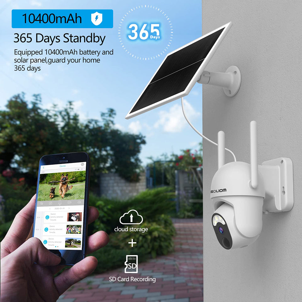 Soliom S40 Pan Tilt Wifi Security Camera, Solar Powered