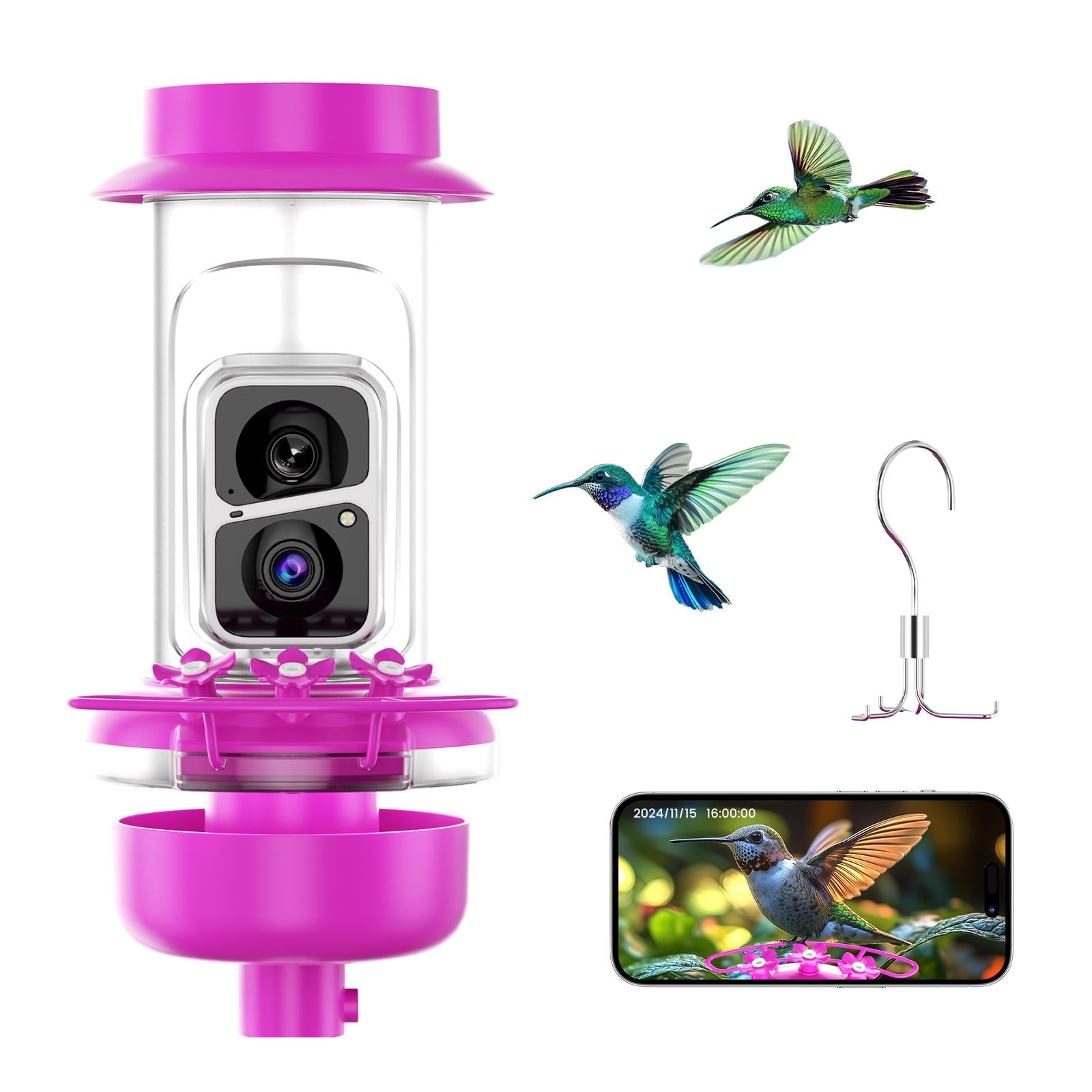 Soliom BF10 Smart Hummingbird Feeder with Ant Moat,AI Identify Bird Species(16 Ounces)