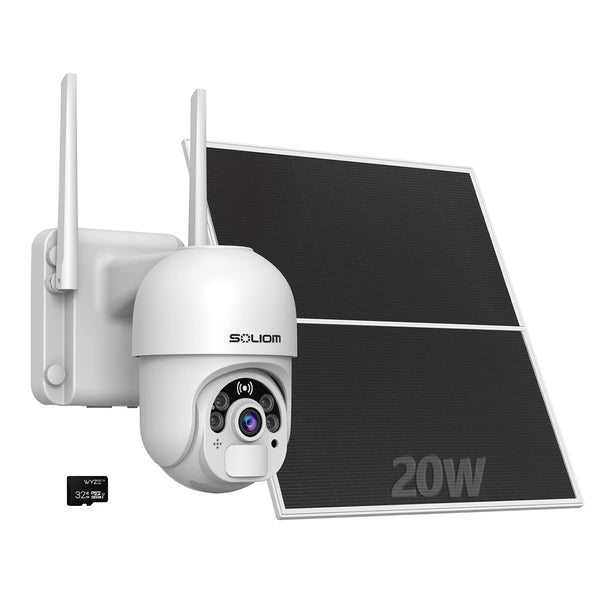 SOLIOM SL800-WIFI 2.4GHz 24-hour Record Solar Security Cameras Wireless Outdoor with 20W Solar Panel, 360°Pan Tilt, Motion Detection,IP65