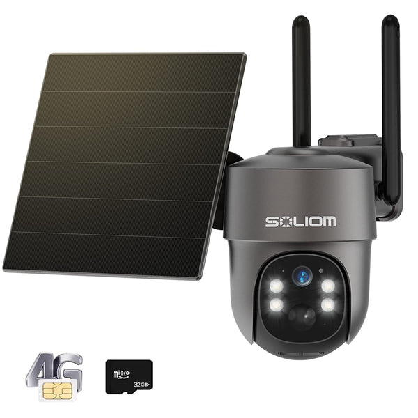 SOLIOM PT S330 Cellular Security Camera 4G LTE, Solar Camera No WiFi Needed Wireless Outdoor,2K HD Spotlight Color Night Vision