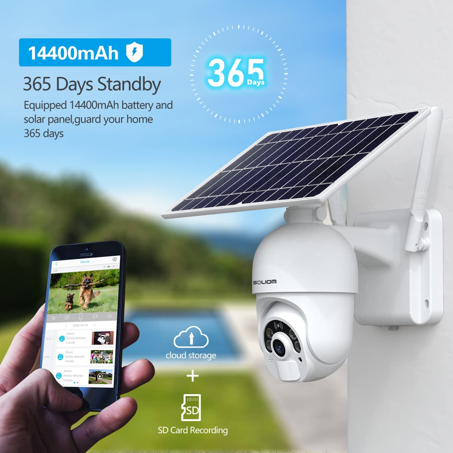 Soliom S800C 4G LTE Cellular Security Camera Outdoor,Pan Tilt 360°View Spotlight, 3M USB cable