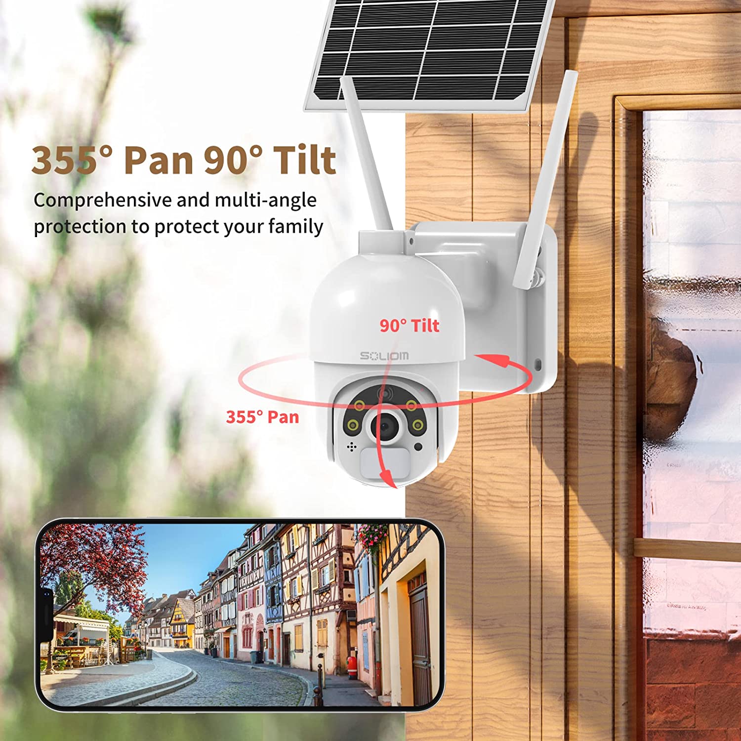 Soliom PT S800C WiFi Solar Security Camera with Panel, Spotlight Color Night Vision, 3M USB cable
