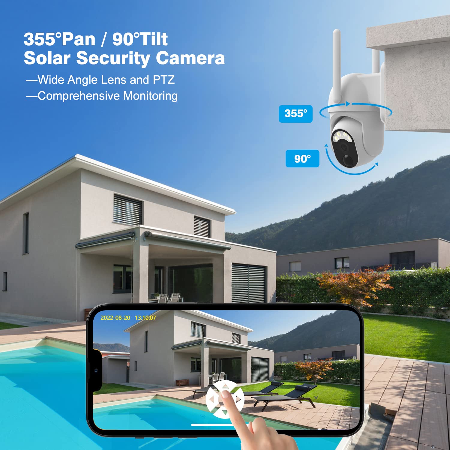 Soliom PT S40 WiFi Solar Security Camera ,2 Way TalkPan, Tilt 355° View with 1080p Night Vision, Spotlight PIR Motion Sensor